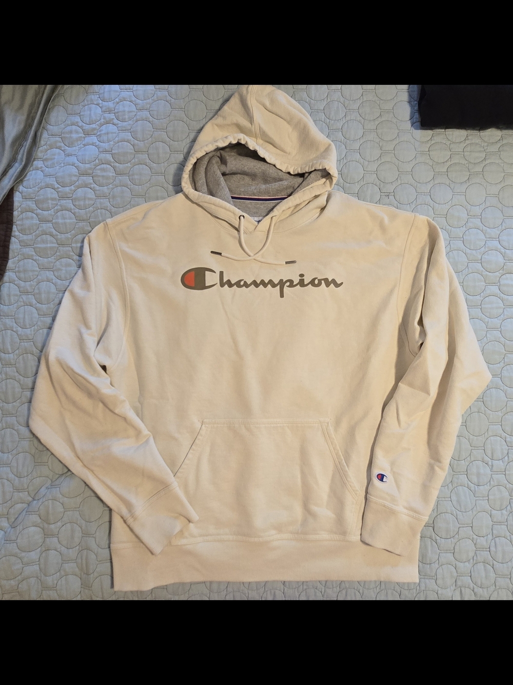 Champion Beige Cream Logo Hooded Sweatshirt